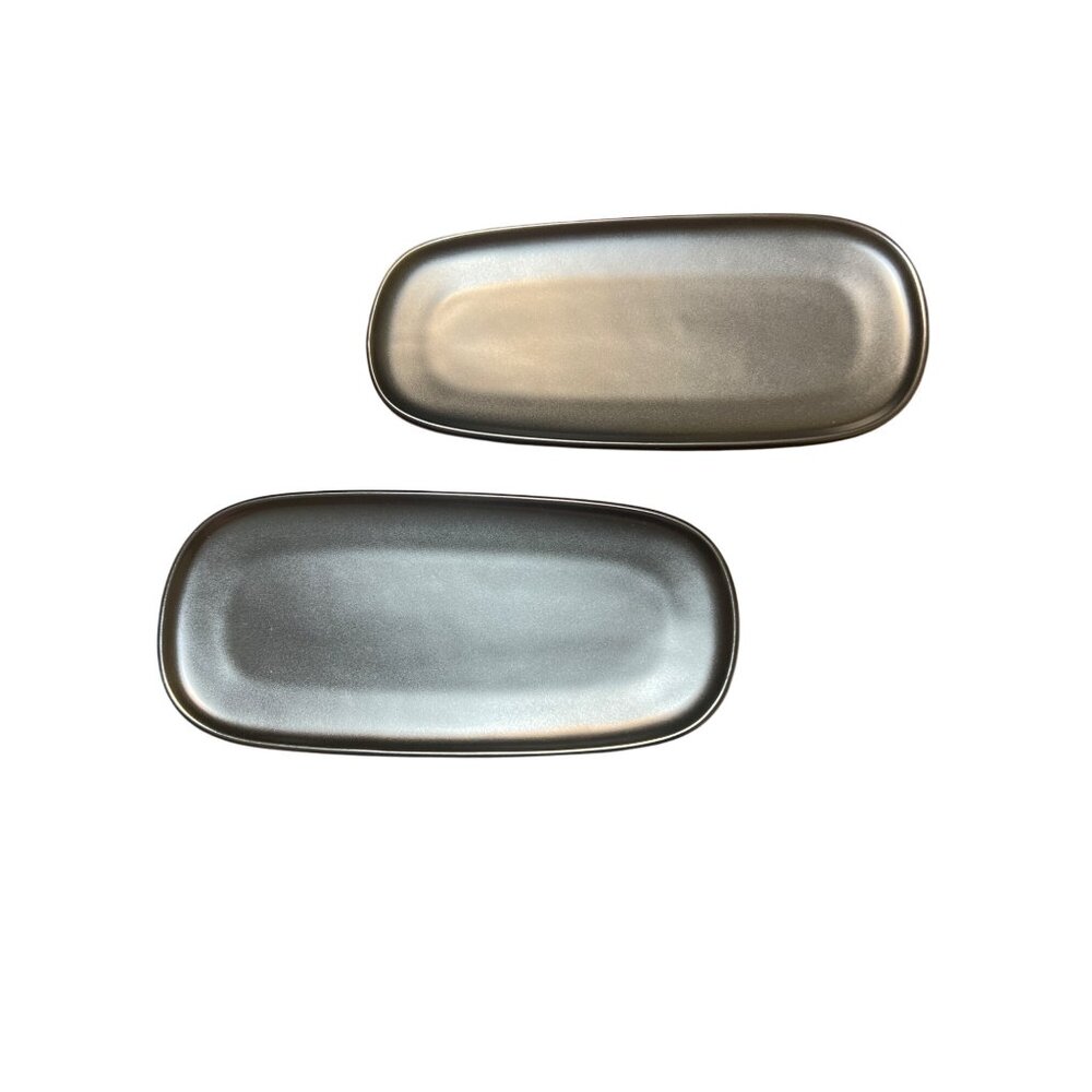 Alessi For Delta Set of 2 Black Ceramic Asian Modern Butter Dish Tray Su…
